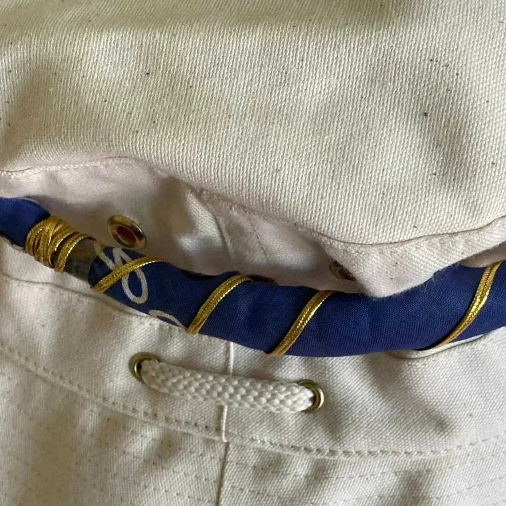 SunHat accessory Blue Cotton HatBand with Golden Glittery Lining 27" long - Picture 7 of 9